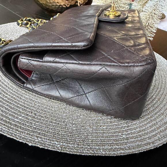 Vintage Chanel Medium Dark Brown Lambskin 24k Gold Plated Double Flap Bag - Picture 10 of 16